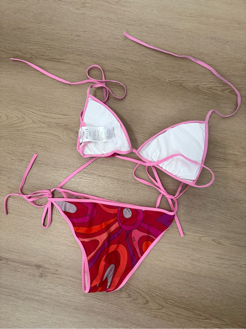Emilio Pucci Pink Red Orange Swirl Bikini Set with Mesh Cover-Up and shorts - M - Picture 3 of 15